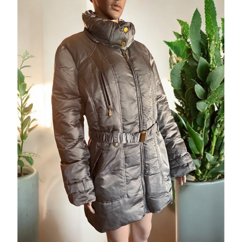 1 Madison Taupe Gray  W Gold down jacket coat with belt Woman’s  XL